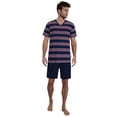 thumbnail image 2 of GÖTZBURG Pijama corto para hombre, cuello en V, rayas, algodón, pijama Azul/Rojo L (Large), 2 of 3