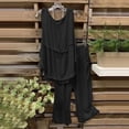thumbnail image 2 of Lindreshi Womens 2 Piece Outfit Summer Women's Solid Crewneck Sleeveless Pullover Shirt Tops + Pants Trousers Set, 2 of 8