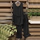 thumbnail image 2 of Conjunto de pantalones y tops de camisa sin mangas con cuello redondo liso para mujer Wmkox8yi  bvn3731, 2 of 8