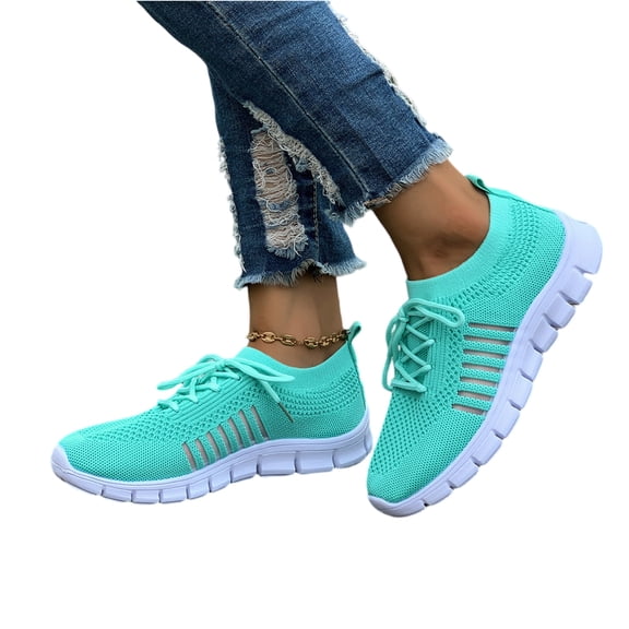 EKVAHL Women's Orthopedic Knit Sneakers, Tennis Shoes Walking Shoes, Breathable Mesh Arch Support Flexible Sole Gym Workout Outdoor Daily Athletic Shoes Blue
