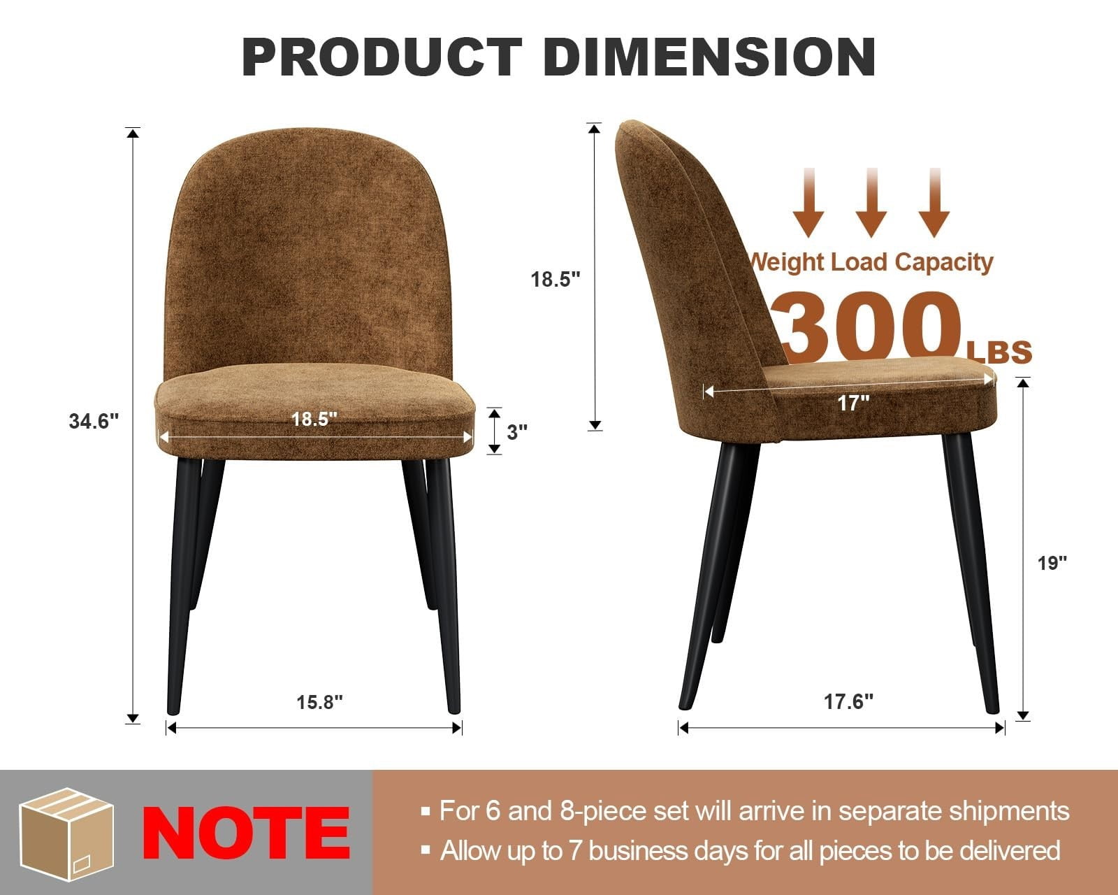 Fabric Dining Chairs Set of 4, Dark Brown Upholstered Kitchen Chairs with Ergonomic Backrest and Metal Legs, Modern Armless Side Chairs for Dining Room, Restaurant, Living & Meeting Room