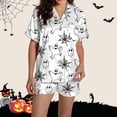 thumbnail image 1 of Pyjama pour Femmes en Satin Imprimé Graphique, Mignon, Tenue de Nuit, Boutons, Hauts à Manches Courtes, Ensembles de Shorts, 1 of 5