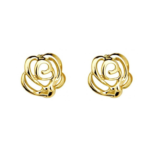 Precious Stars 14K Yellow Gold Rose Screwback Earring Studs
