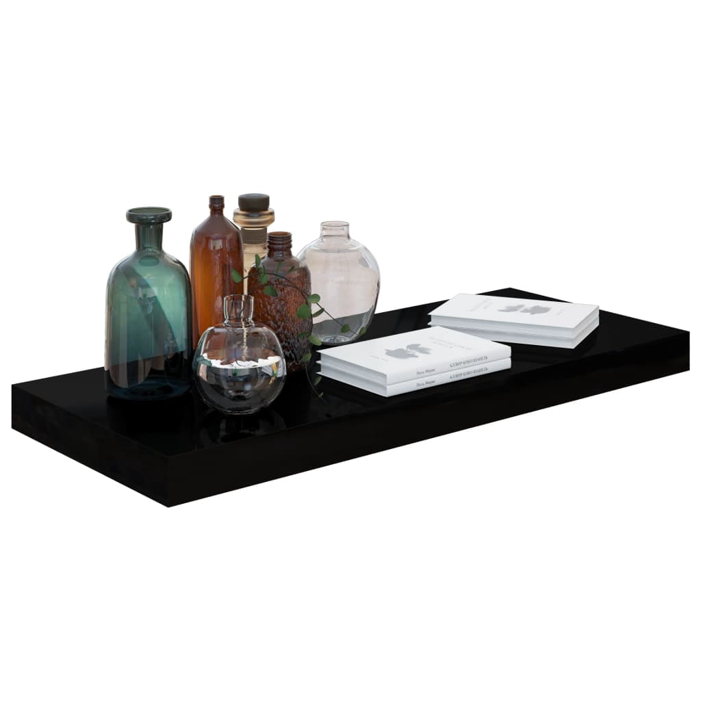 vidaXL Floating Wall Shelves 4 pcs High Gloss Black 23.6"x9.3"x1.5" MDF