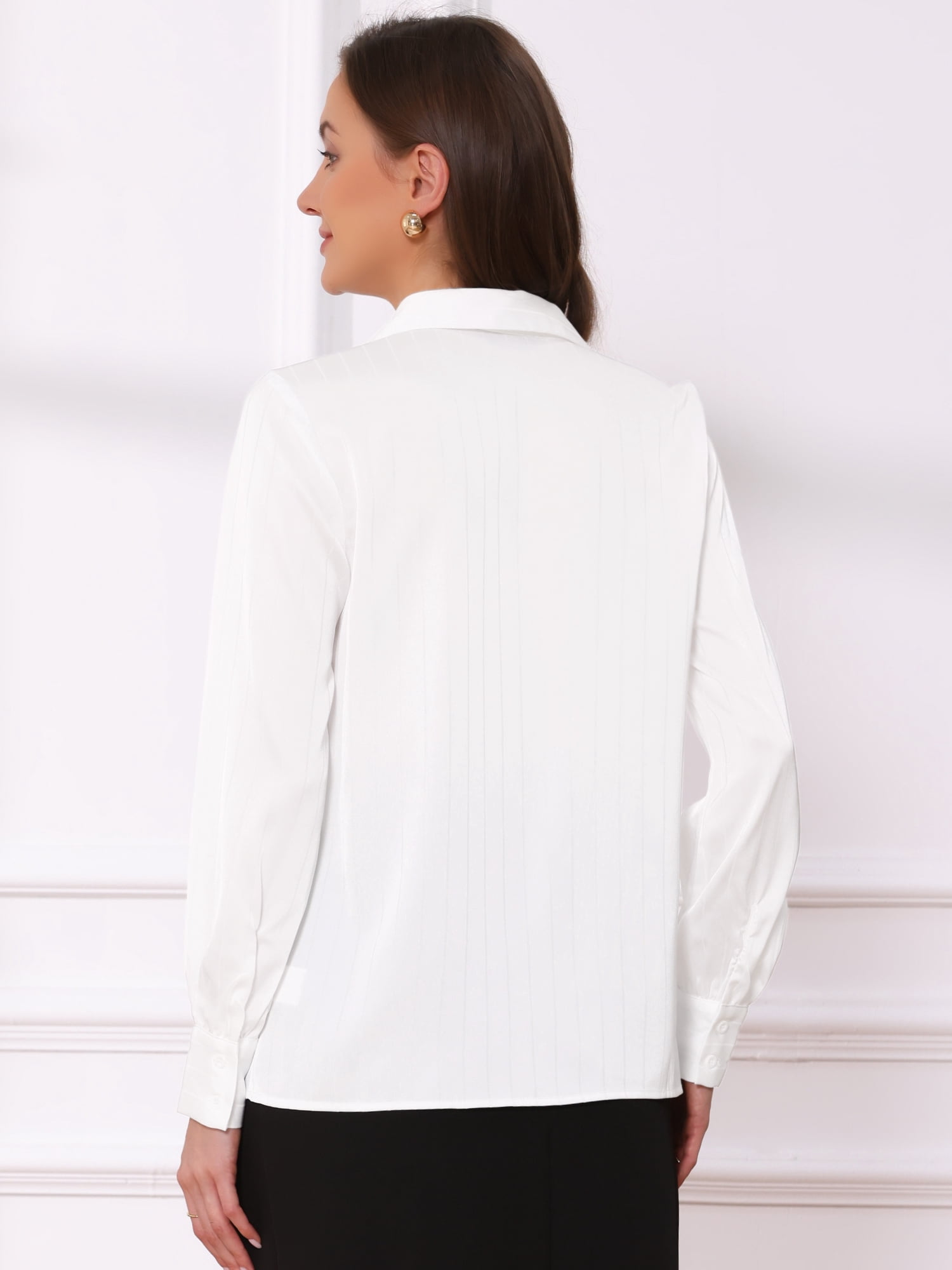 DARING DIVA Women's Long Sleeve Collared Work Interview Formal Shirt Blouses XS White