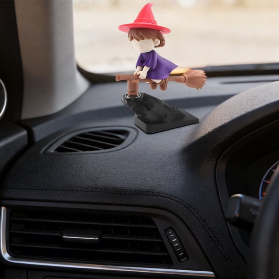 Little Witch Ornament A-Broom stick Car Collectible Figurines Motion Activated Car Decor That Drifts & Spins Fun For Car Enthusiasts(1.57"x4.13"x3.86")
