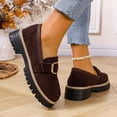 thumbnail image 4 of Rokment Buckles Suede Platform Chunky Slip on Penny Loafers Walking Shoes for Women Fashion Casual Suede Lug Soles Oxfords Low Heel Dress Shoes Coffee Size 8, 4 of 6