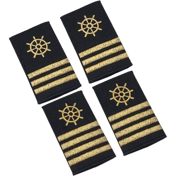 2 pares de charreteras de uniforme de piloto profesional en 2 estilos. Charreteras con tres y cuatro rayas doradas para disfraz de cosplay.