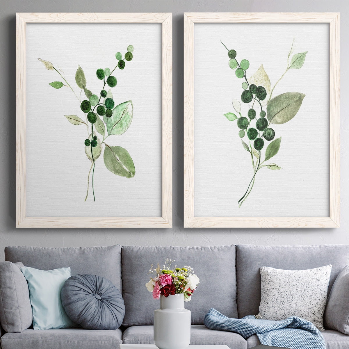 Sprigs in Green I - Premium Framed Canvas 2 Piece Set - Ready to Hang