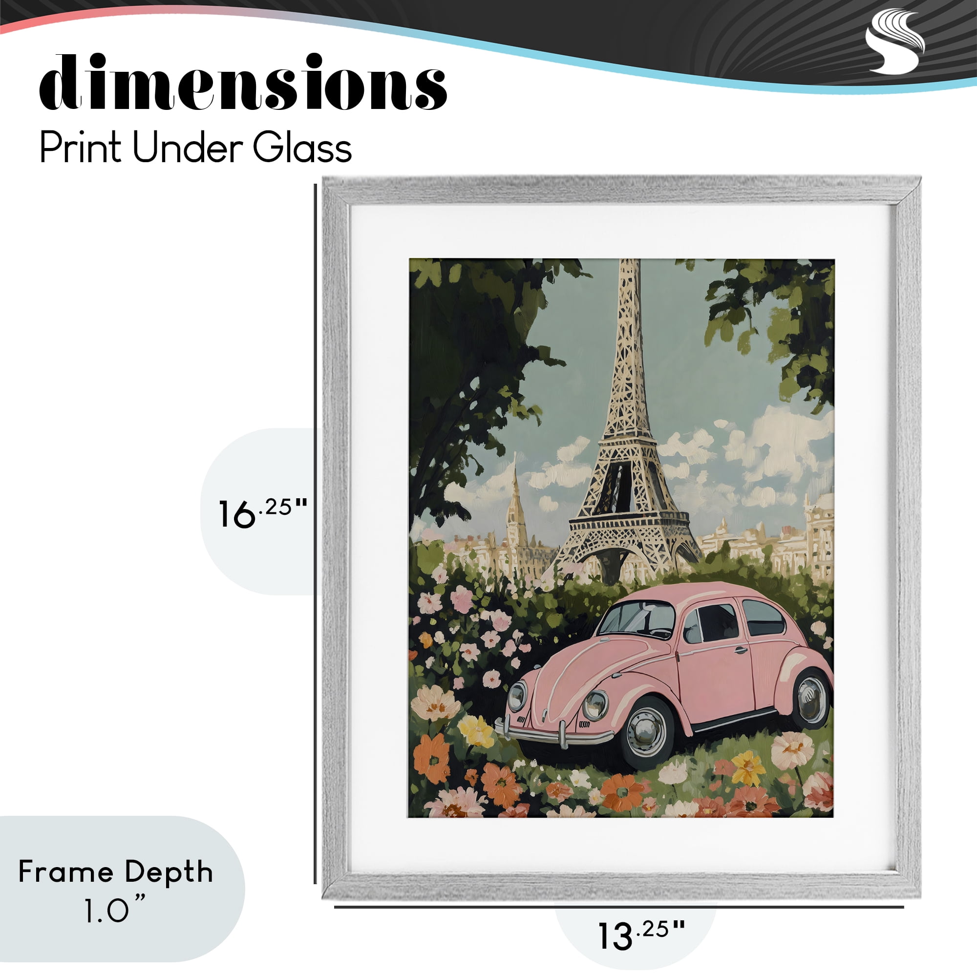 Stupell Industries Paris Pink Car in Bloom Gray Framed Print Under Glass, design by The Prints Vibe