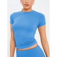 thumbnail image 4 of Women'S Basic Summer Short Sleeve Crewneck T-Shirts Y2K Cute Going Out Tops Baby Tee Blue S, 4 of 8