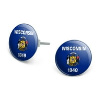 Wisconsin State Flag Novelty Silver Plated Stud Earrings