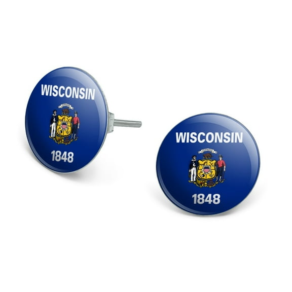 Wisconsin State Flag Novelty Silver Plated Stud Earrings