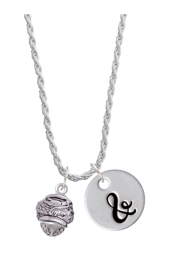 Silvertone Antiqued Dragon Spinner Silvertone Script Initial Disc - & - Charm Necklace, 20"+3"