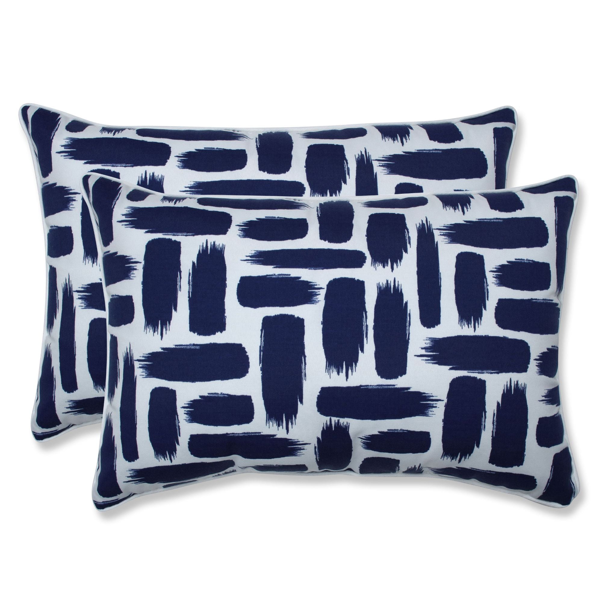 Set of 2 Navy Blue and White Paint Stokes UV Resistant Outdoor Patio