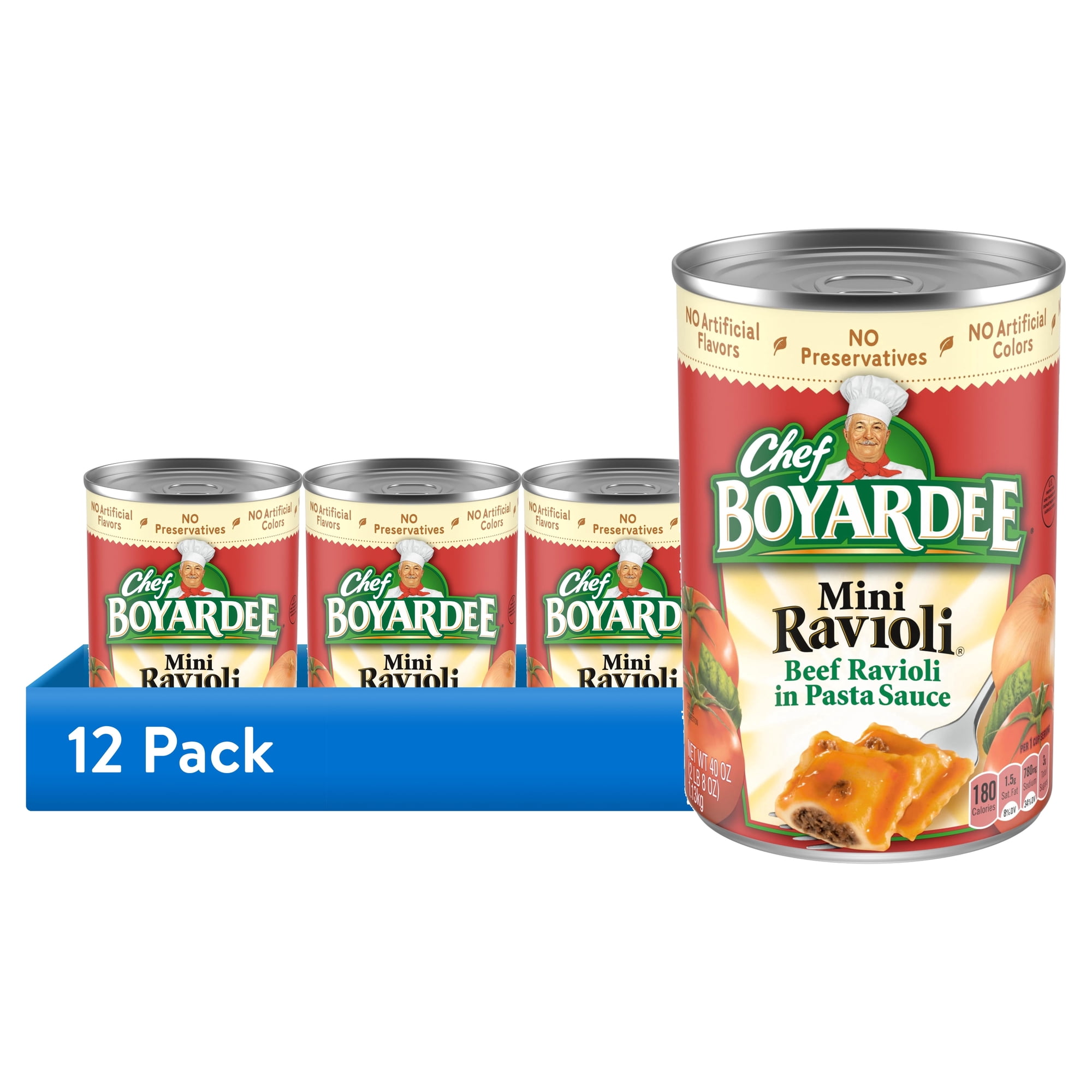 (12 pack) Chef Boyardee Mini Ravioli, Beef Ravioli in Pasta Sauce, Ready-to-Eat Meal, 40 oz. Can