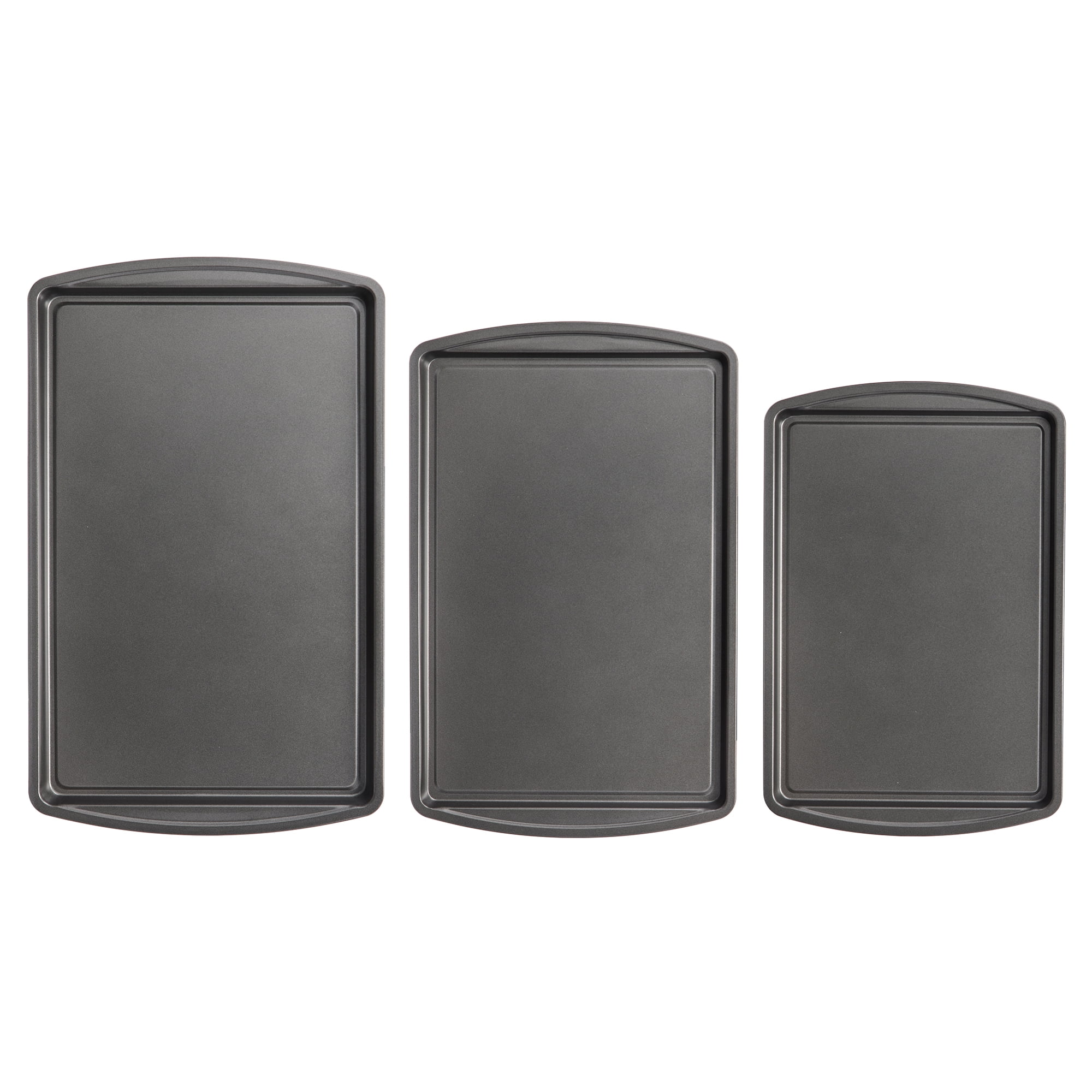 Mainstays 3PC Nonstick Cookie Set, 11.2" x  17.2", 10.2" x 15.2", 9.2" x 13.2", Gray
