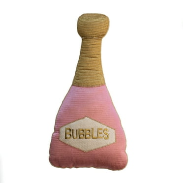 Creative Co-Op Cotton Bottle Shaped Pillow with Embroidery "Bubbles", Pink and Gold