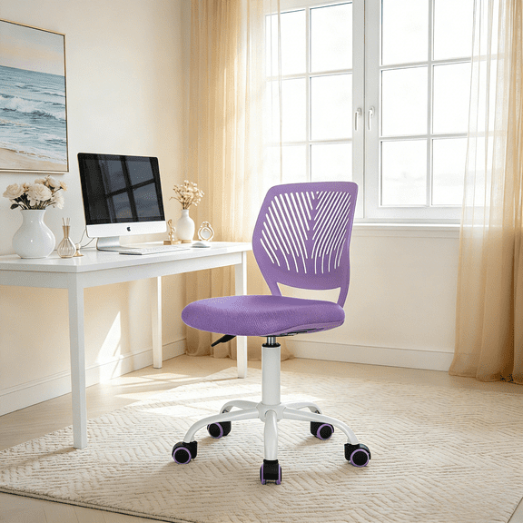FurnitureR Height Adjustable Vanity Chair with Breathable Mesh Backrest and Cushioned Seat - 360° Swivel Makeup Chair with Smooth Rolling Wheels - Modern Design for Bedroom or Dressing Table