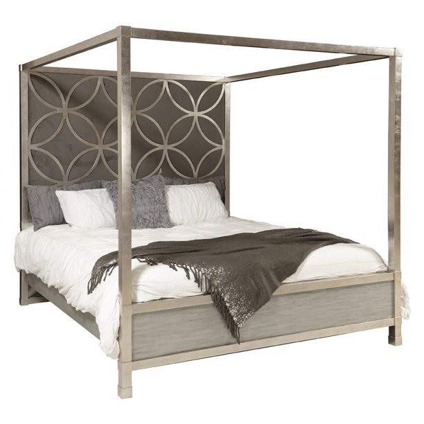 Home Fare Velvet Quatrefoil Queen Canopy Bed