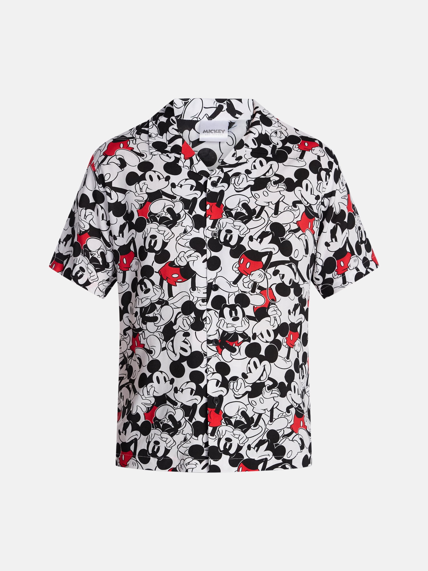 Disney Men's and Big Men's Mickey Crowd Graphic Button Up Shirt with Short Sleeves, Sizes S-4XL