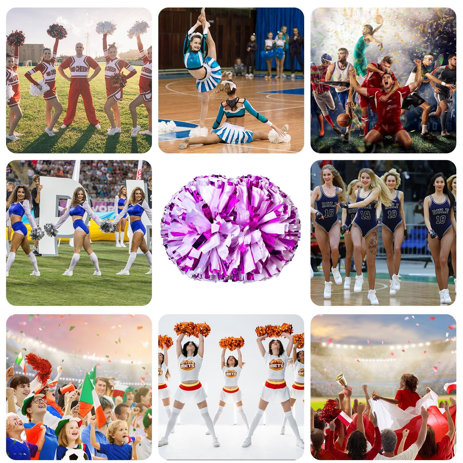 12 Pcs Cheerleading poms,pom poms Cheerleading with Handle Style Cheer Pom Pomsfor Dance, Matches, Team Spirit Sports