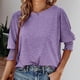 thumbnail image 2 of Blusa de verano para mujer con puños fruncidos, informal, holgada, de color liso, con cuello redondo, para citas, 2 of 7