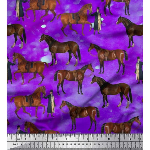 Soimoi Poly Georgette Fabric Men & Horse Animal Print Fabric by Yard 52 Inch Wide