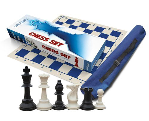 Black & White Chess Pieces & 20" Blue Vinyl Board Triple Weighted Chess Set 