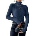 thumbnail image 2 of Long Sleeve T-Shirt for Women Ribbed Knit Turtleneck Slim Fit Sweater Top, Stretchy Casual Pullover for Fall Winter, 2 of 5