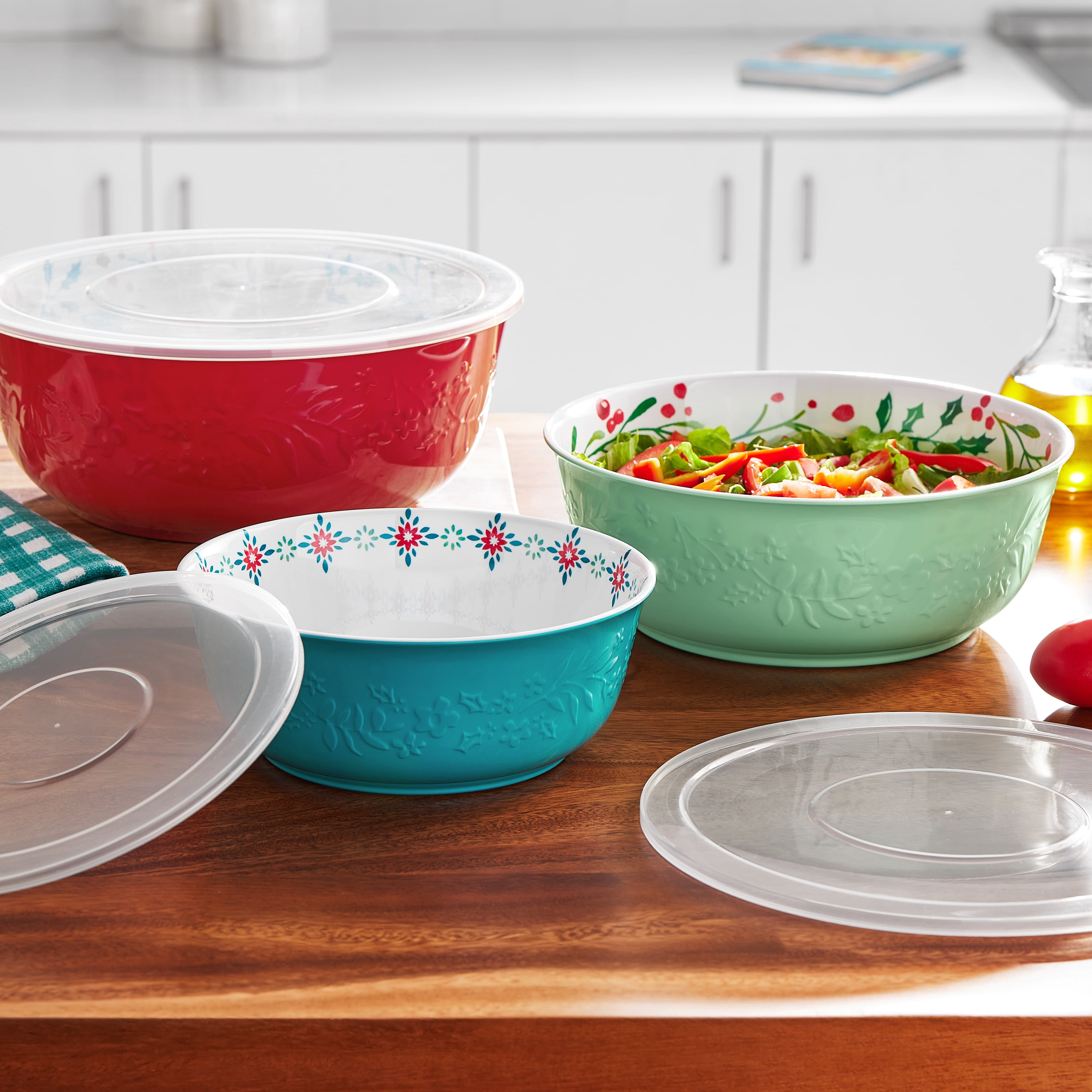 The Pioneer Woman 6-Piece Merry Meadows Melamine Serveware Bowl Set, Multi-color