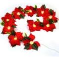 thumbnail image 3 of Asisol Lighted Poinsettia Christmas Garland with Red Berries and Holly Leaves,  2PCS 6.5Ft Battery Operated Pre-Lit Velvet Artificial Poinsettia Garland for Christmas Decoration, 3 of 7