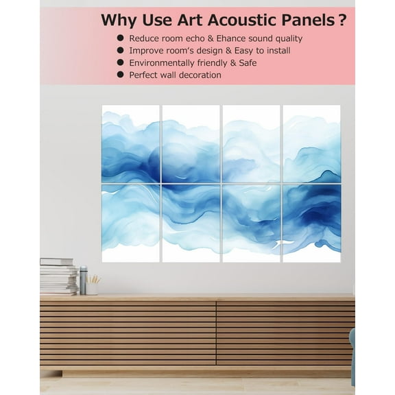 8 Pack Acoustic Wall Art Panels, 48 x 32 Inches, -Adhesive Soundproofing for Home Studio Office Decor