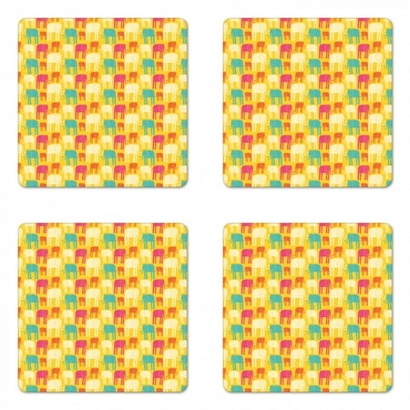 

Elephant Coaster Set of 4 Hand Drawn Style Colorful and Safari Animals Dotted Yellow Backdrop Square Hardboard Gloss Coasters Standard Size Multicolor by Ambesonne