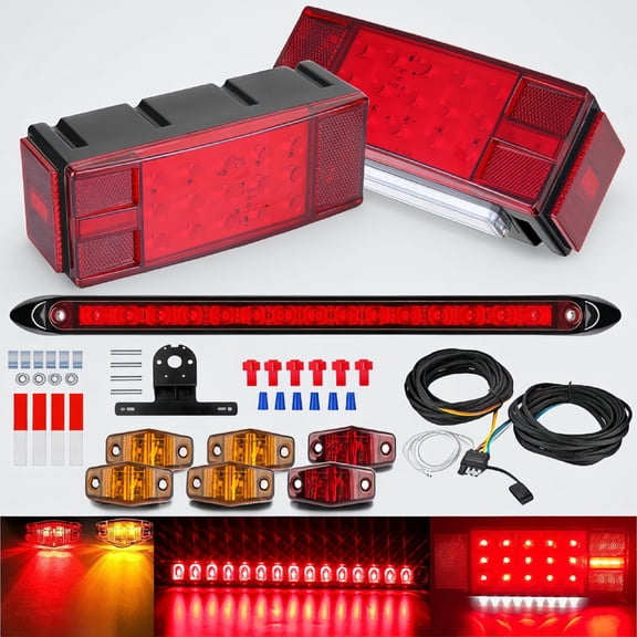 SWOEBTH 1 Set Trailer Light Kit with 25 ft Wiring Harness, 15-LED Light Bar, 6 Marker Lights, IP68 Waterproof for Boat and Utility Trailers