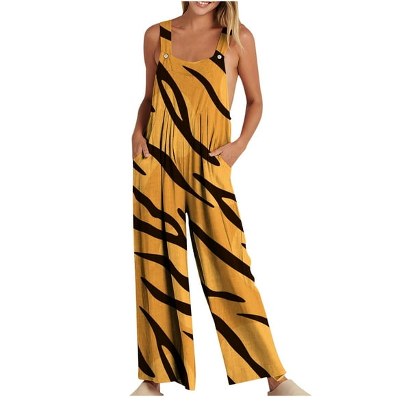 Womens Overalls Wide Leg Jumpsuits Casual Bib Summer Beach Rompers Jumpers Loose Sleeveless Straps With Pockets Outfits