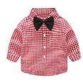 thumbnail image 4 of Zshosam Toddler Boy Formal Outfit Toddler Boy Suit Formal Wedding Outfits Gentleman Clothes Long Sleeve Shirt + Suspender Pants + Bowtie Size 9 12 Months,(Red 9-12 Months), 4 of 8