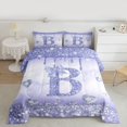 thumbnail image 2 of Homewish Bling Bowknot Monogrammed Full Size Comforter Sets, Purple Initial B Letter Bedding Comforter Set, Dreamy Princess Style Reversible Bedding Sets, Ultra Soft Bedroom Decor, 3-Piece, 2 of 8