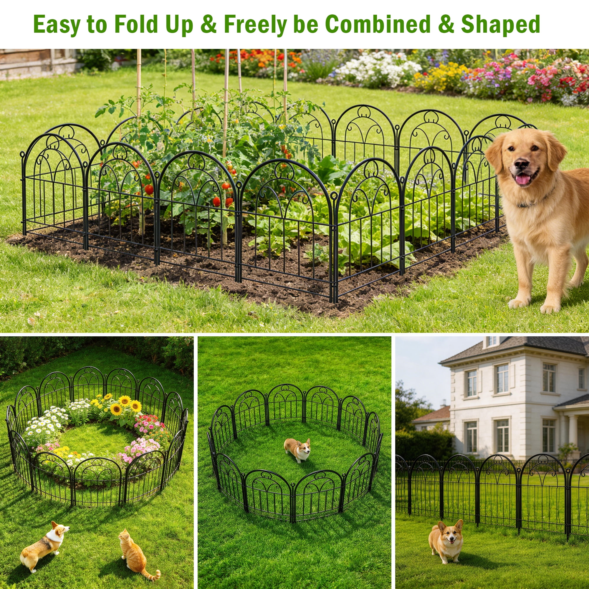 Garden Fence 10 Panels, 24in (H) X 11ft (L) Decorative Garden Fencing for Yard, KIMHY Rustproof Metal No Dig Fence Border Animal Barrier for Dog Pet