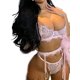 thumbnail image 4 of VISgogo Conjunto de lencería sexy para mujer de 3 piezas, Sujetador de encaje de pestañas transparente con correas de espagueti + Tanga + Liguero VISgogo moda, 4 of 4