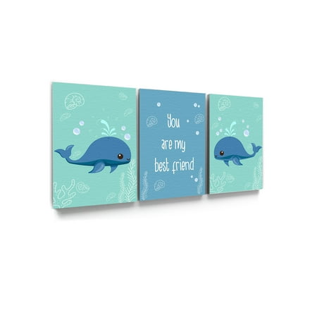 Awkward Styles You Are My Best Friend Canvas Art Motivational Prints Kids Room Wall Art Sea Art Whale Illustration Inspirational Set of 3 Newborn Baby Room Wall Decor Sea Wallpapers Made in (Best Wallpaper For Walls)