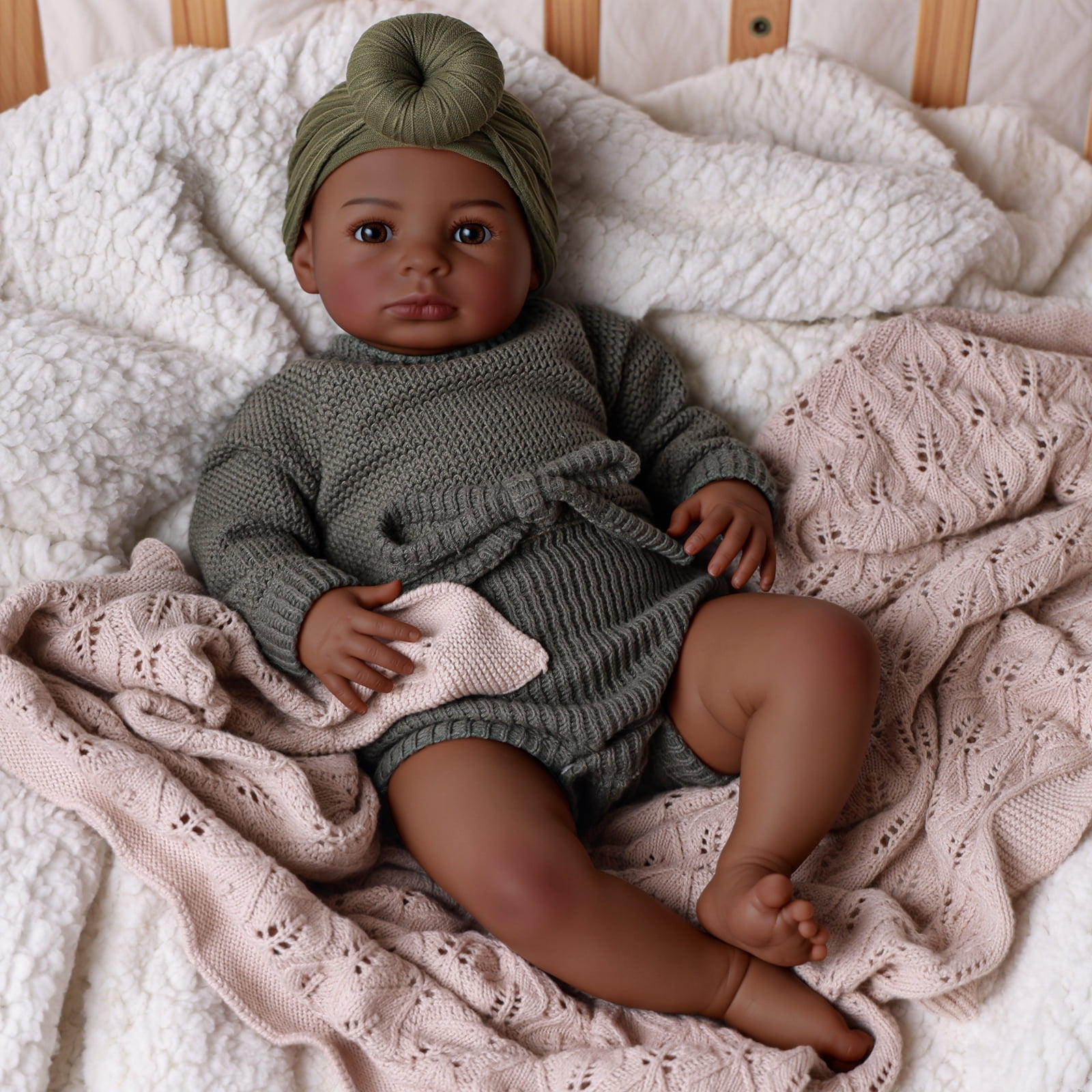 RSG Black Reborn Baby Dolls, 20 Inch Black Girl Lifelike Real Life Baby Dolls with Feeding Kit Gift Box for Kids Ages 3+