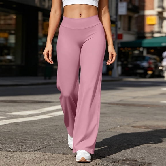 Dwellite Leggings for Womens Straight Leg Gym Yoga Pants High Waist Lifting Wide Leg Workout Pants with Pockets 2026 Pink M