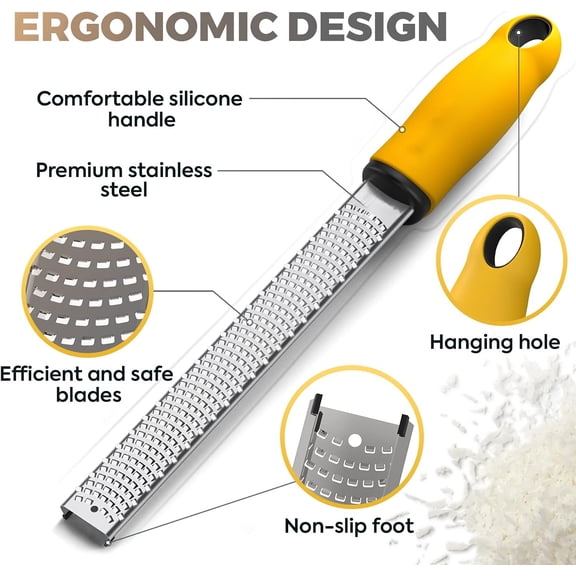 Premium Stainless Steel Zester Grater – Extra-Sharp Citrus & Cheese Shredder for Lemons, Parmesan, Garlic & Chocolate, Easy-Grip Handle for Home Cooks
