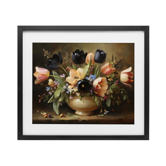 Stupell Industries French Country Black Tulips & Peach Bouquet Black Framed Print Under Glass, 16 x 13, by Franklyn Gregory