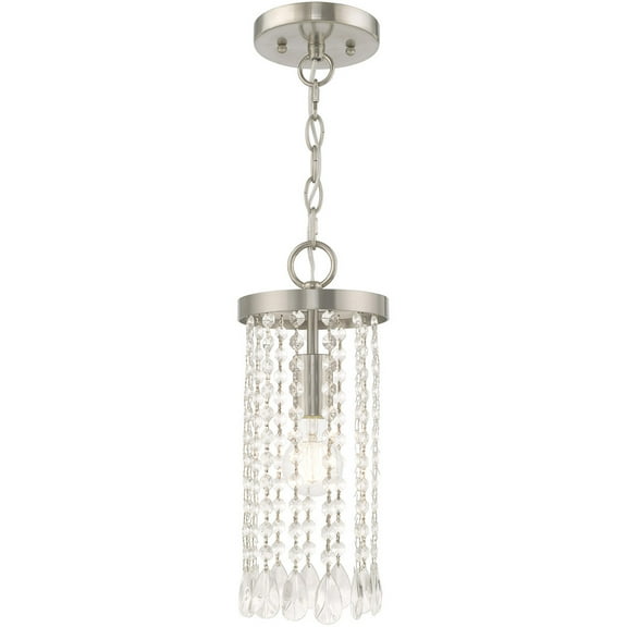 1 Light Brushed Nickel Mini Pendant with Clear Crystals Shade