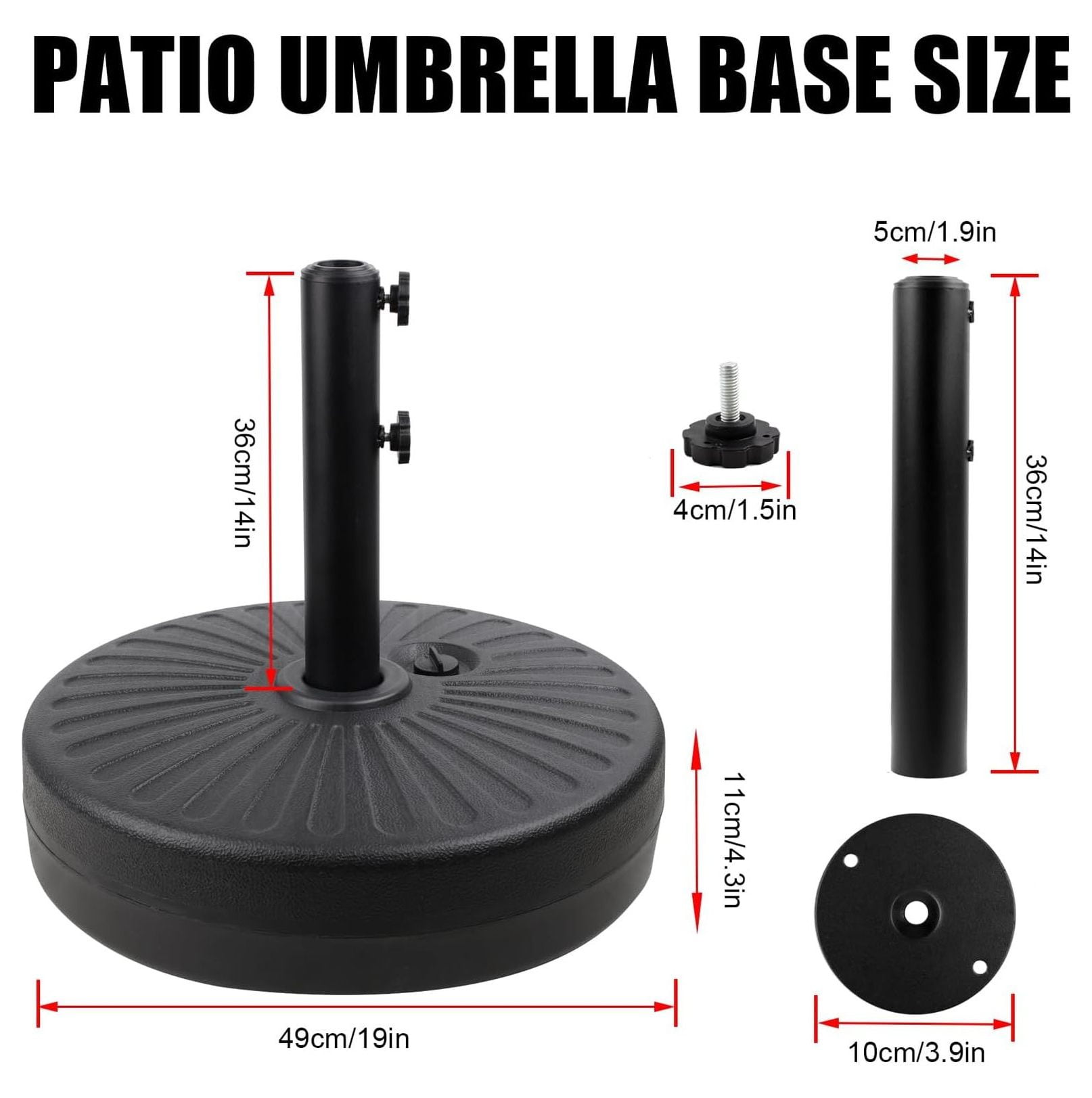 50LBS Round Umbrella Base Water Filled with Steel Holder Heavy Duty Fillable Umbrella Base Stand for Outdoor Patio Lawn Garden (Black)
