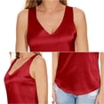 thumbnail image 2 of NeedBo Women's Silk Satin Tank Tops V Neck Camisole Sleeveless Casual Blouses Basic Tank Shirt, Red XS, 2 of 7