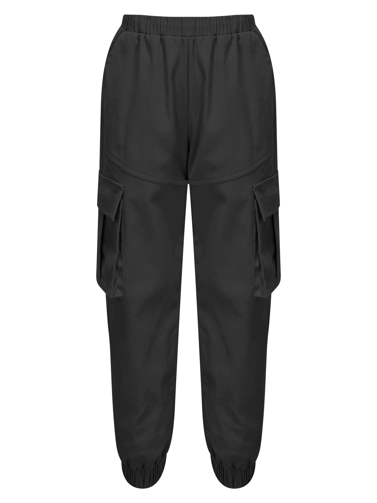 YONGHS Kids Girls Cargo Pants Casual Long Trousers Solid Color Sweatpants  Black 8