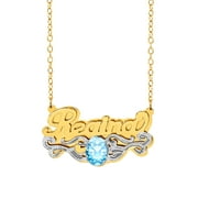 Personalized Oval-Shaped Birthstone Name Necklace with Beading and Rhodium on Tail